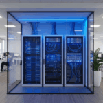 Armarios de servidores rack dentro de un espacio de oficina